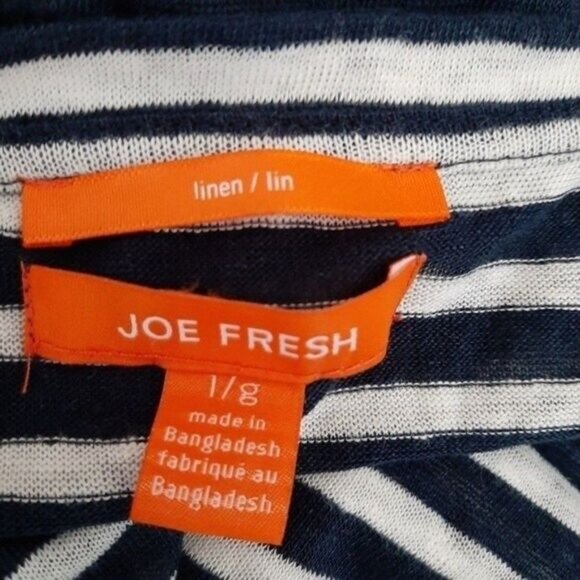 JOE FRESH | 100% Linen Stripped Tee Dress Mini Semisheer Sz L - Picture 8 of 9